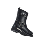 Women Leather Biker Boots,  Straps & Ring on Ankle