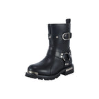 Women Leather Biker Boots,  Straps & Ring on Ankle