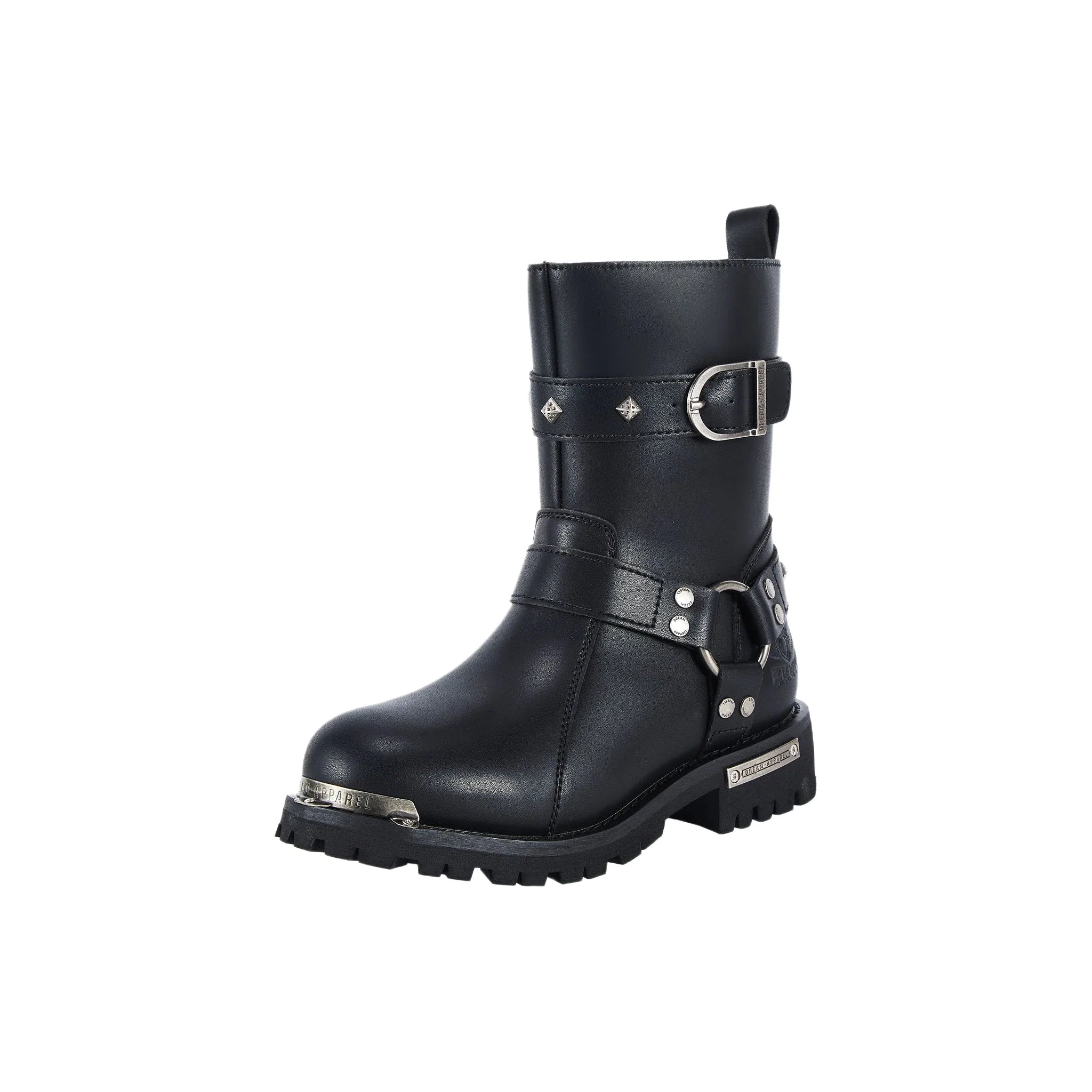 Women Leather Biker Boots,  Straps & Ring on Ankle