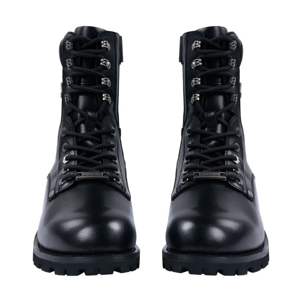 Dream Apparel Men's Motorcycle Riding Boots YKK Zipper Black Faux Leather Side Zipper Low Heel