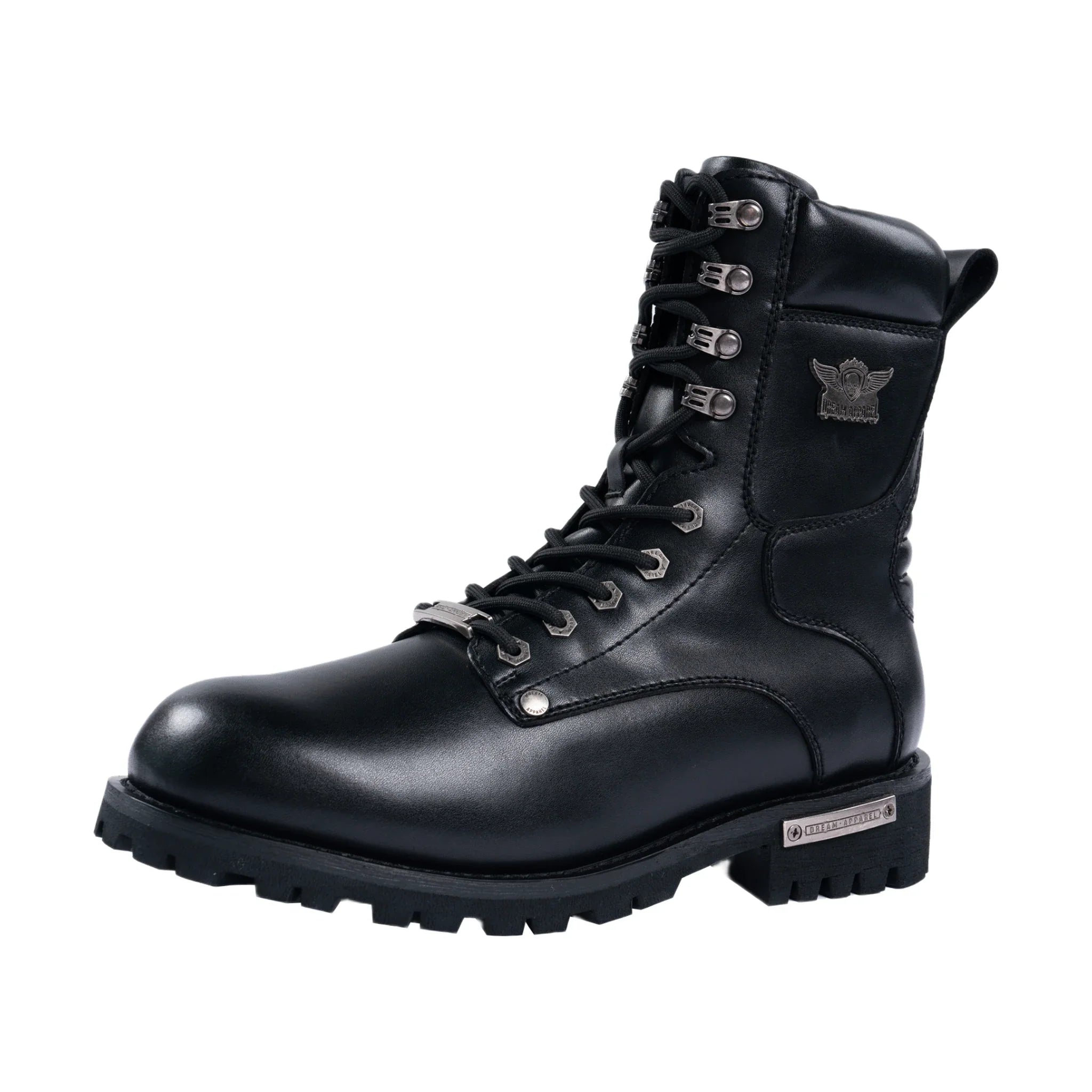 Dream Apparel Men's Motorcycle Riding Boots YKK Zipper Black Faux Leather Side Zipper Low Heel