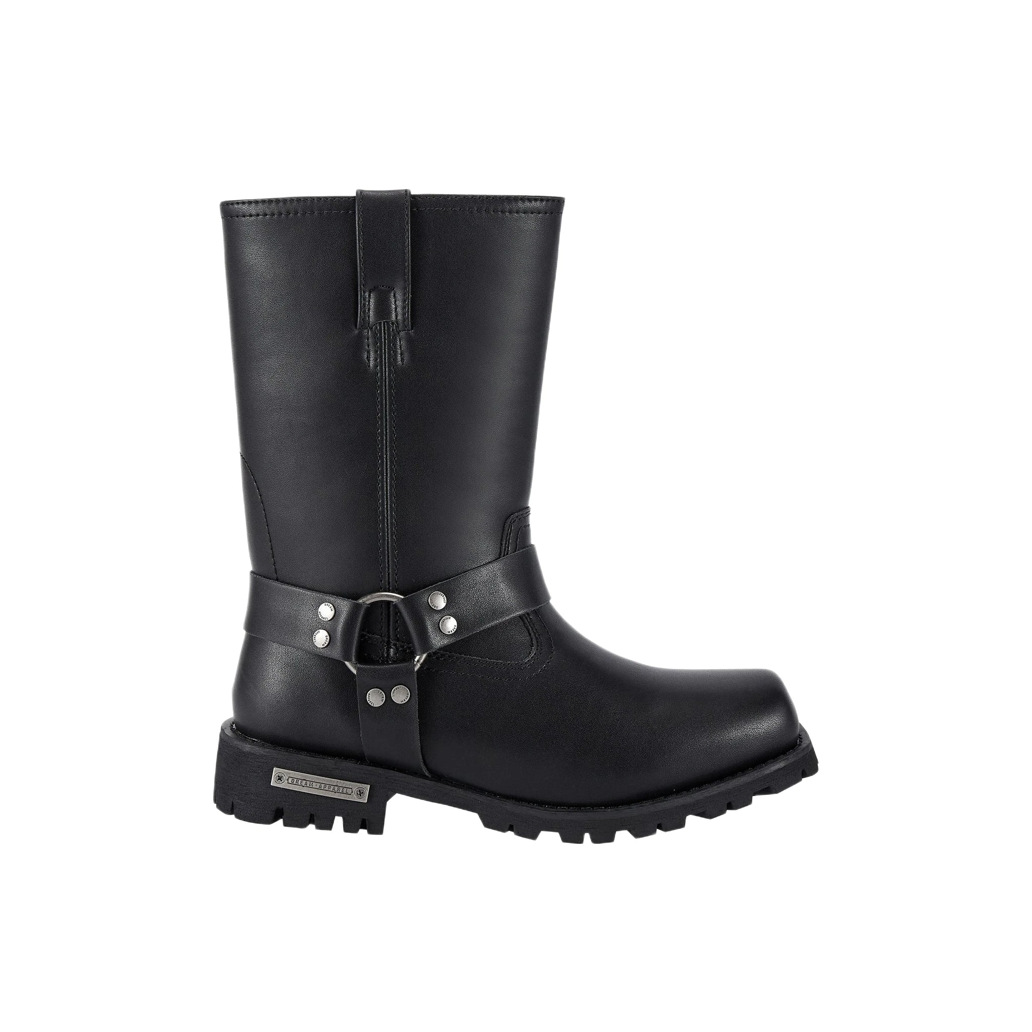 Dream Apparel Men's Motorcycle Riding Mid Calf Biker Boots Square Toe Waterproof Black PU Leather