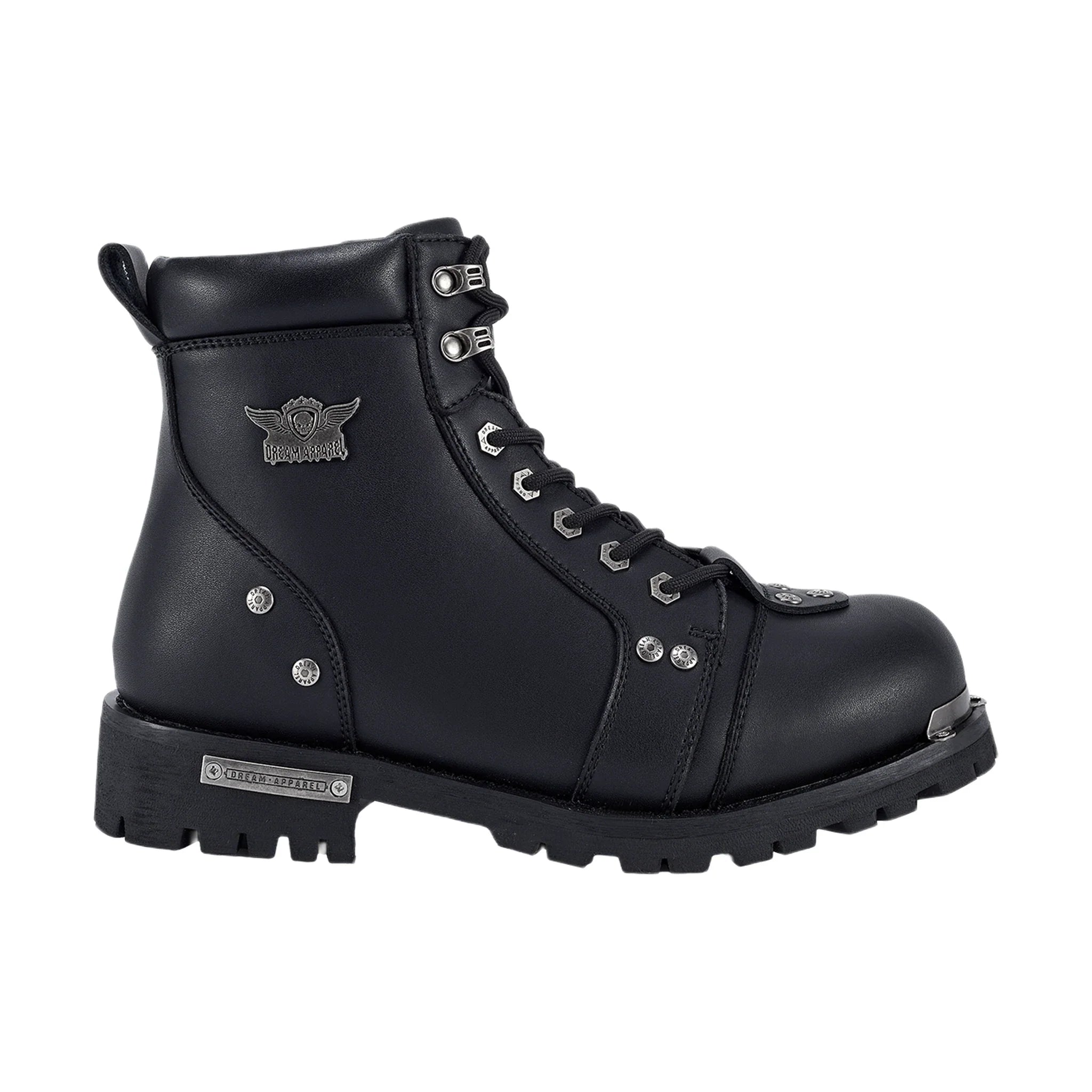 Dream Apparel Men's Motorcycle Riding Boots Waterproof Black Faux Leather Side Zipper Low Heel