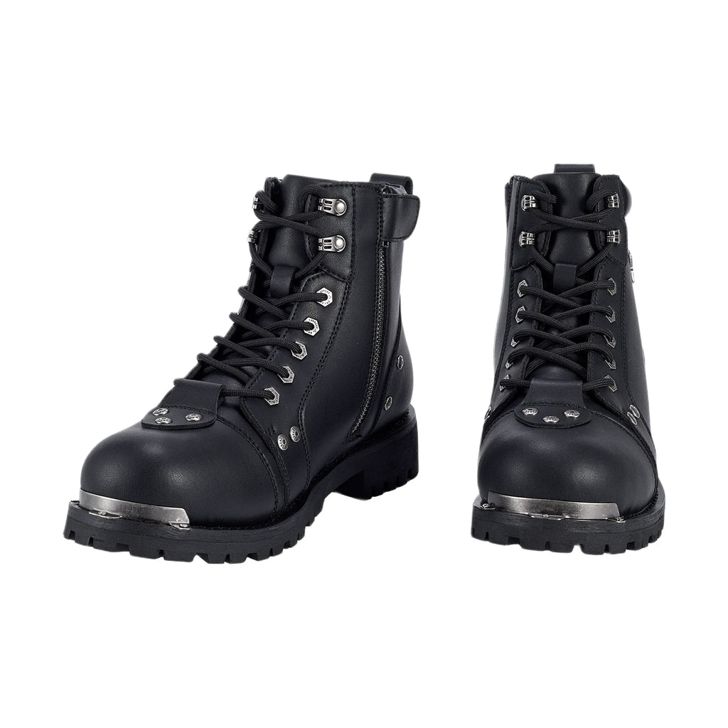 Dream Apparel Men's Motorcycle Riding Boots Waterproof Black Faux Leather Side Zipper Low Heel