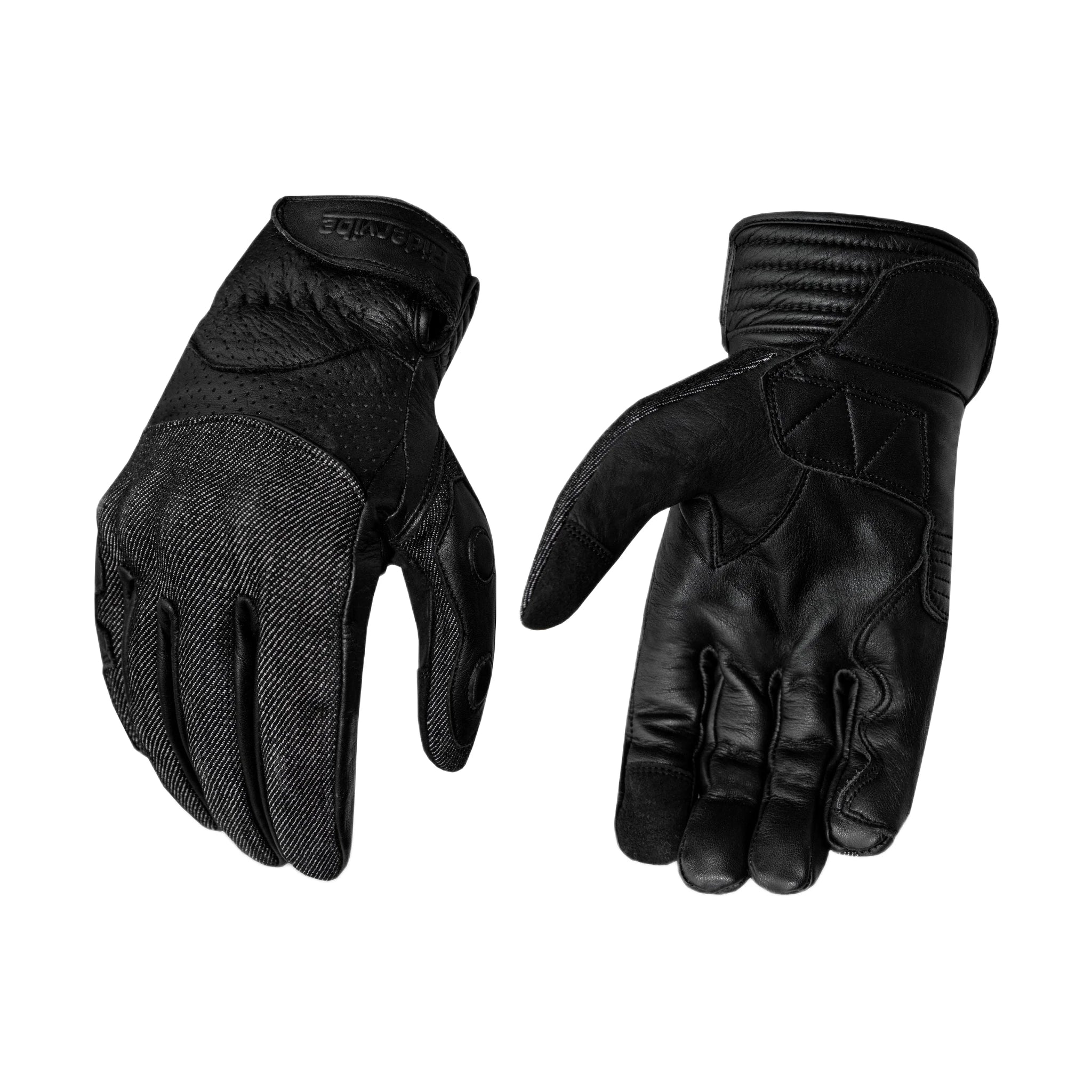 Leather and Denim Combination Gloves Dream Apparel Touchscreen Compatible Adjustable Wrist