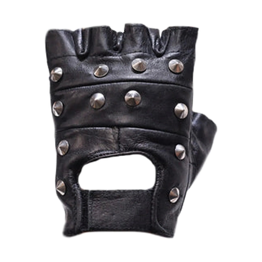 Studded Motorcycle Fingerless Gloves Genuine Leather Biker Riding Gear