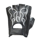 Fingerless Gloves White Flames Biker Style Comfort Grip