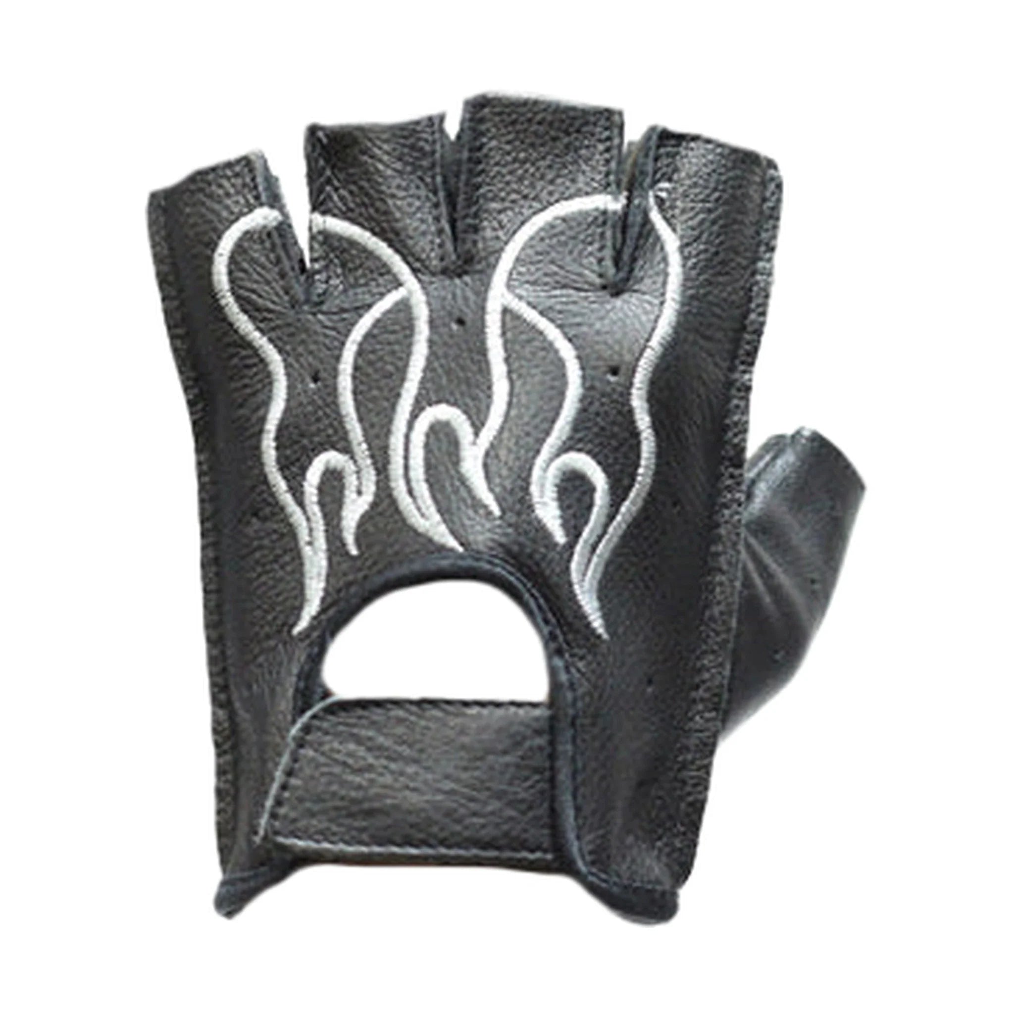 Fingerless Gloves White Flames Biker Style Comfort Grip