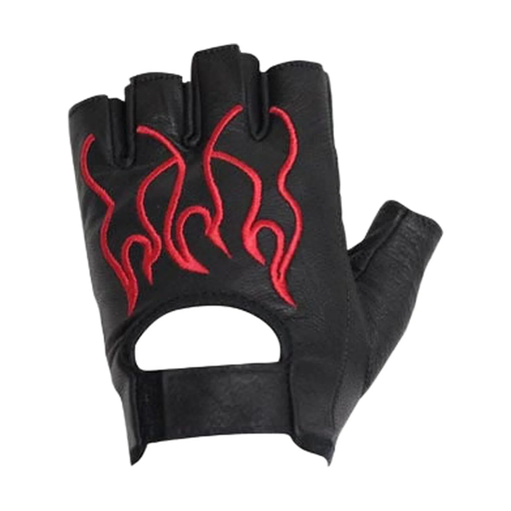Motorcycle Fingerless Gloves Red Flame Design Durable Comfortable Riding