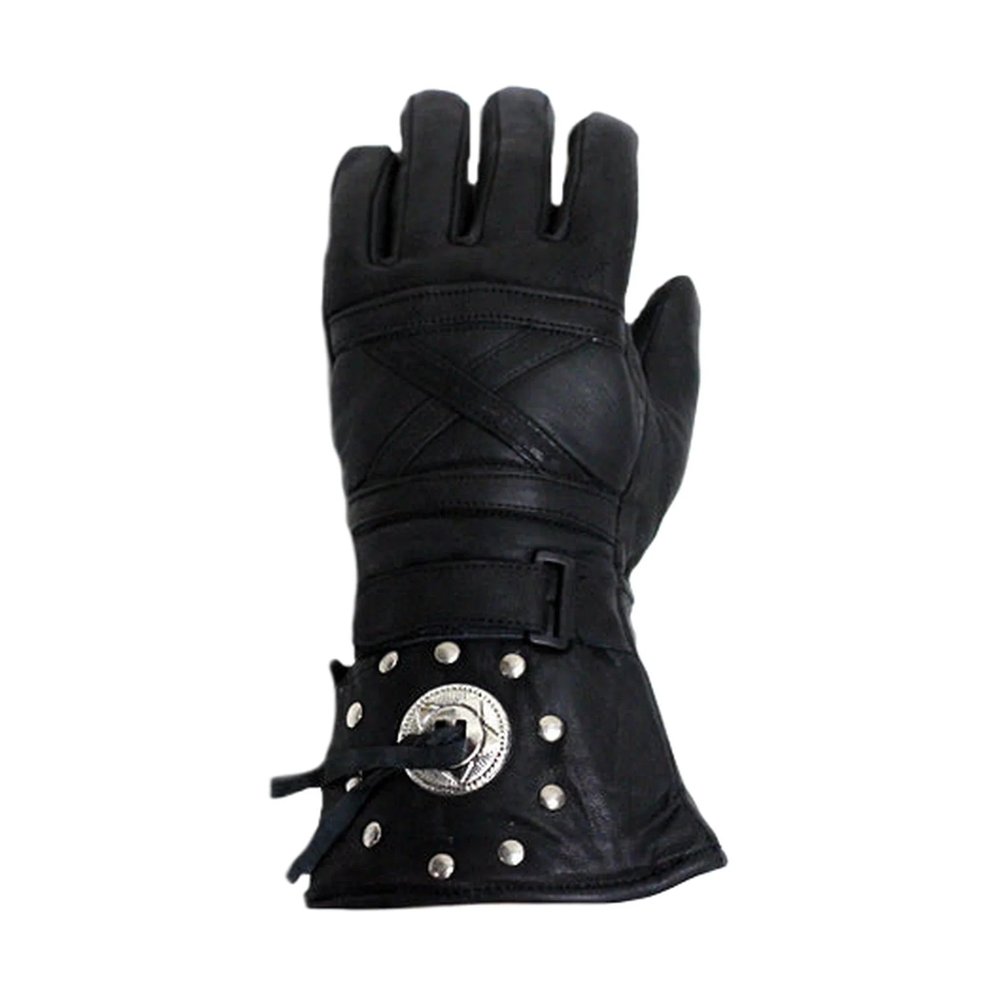 Leather Motorcycle Gloves Gauntlet Style Lined with Concho Premium Leather