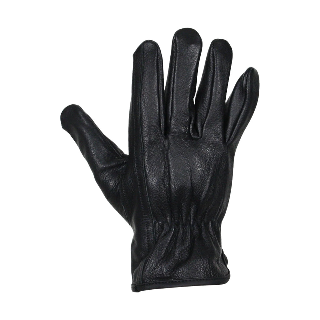 Snug Fit Deer Skin Leather Gloves W/ Creased Wrists  - Black