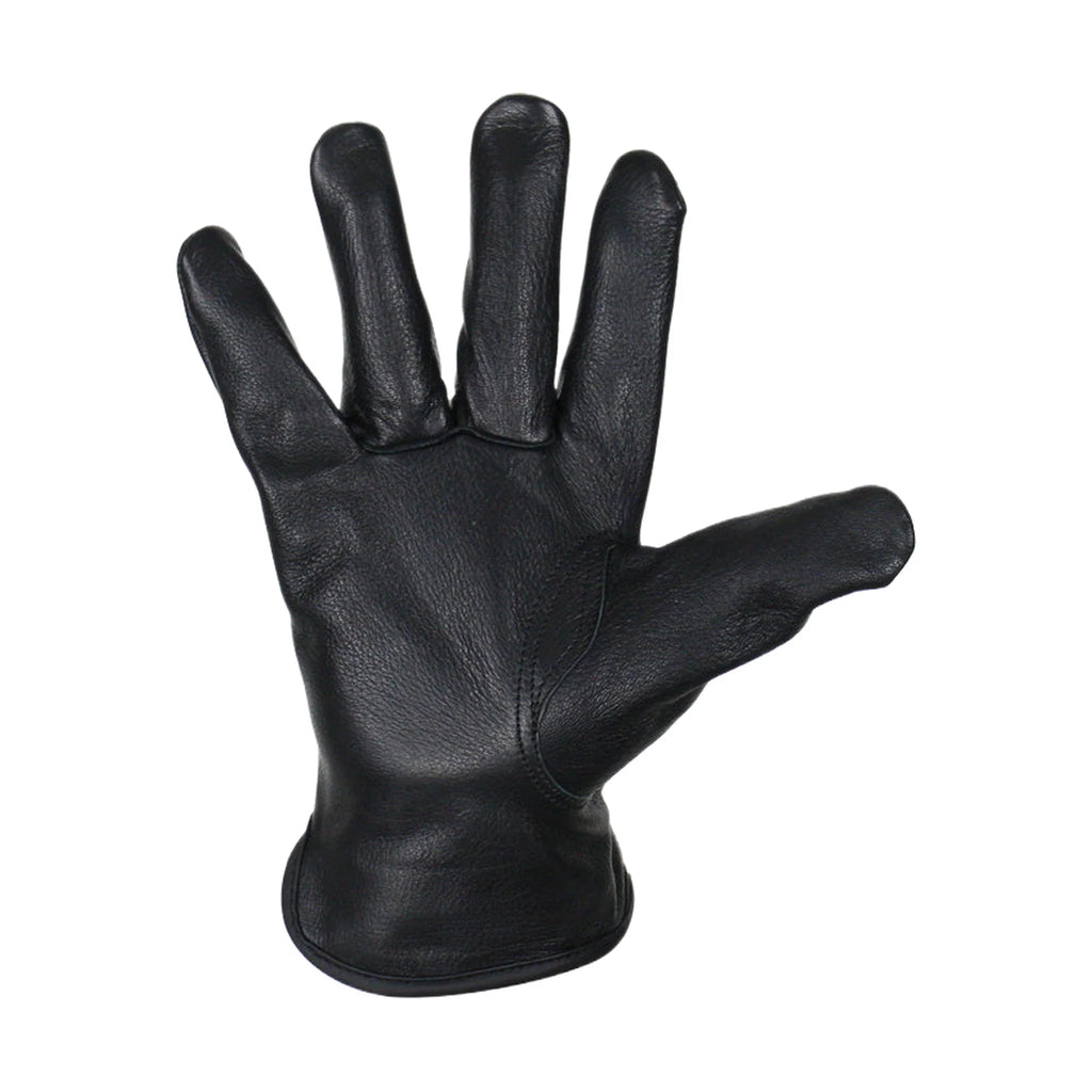 Snug Fit Deer Skin Leather Gloves W/ Creased Wrists  - Black