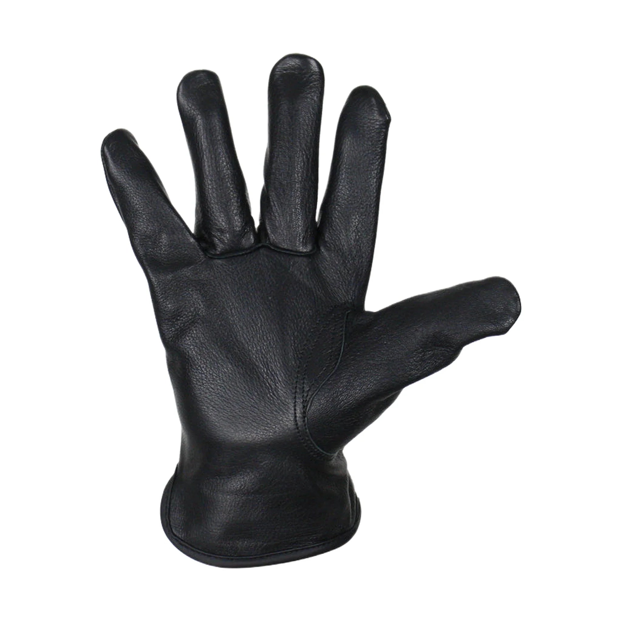 Snug Fit Deer Skin Leather Gloves W/ Creased Wrists  - Black