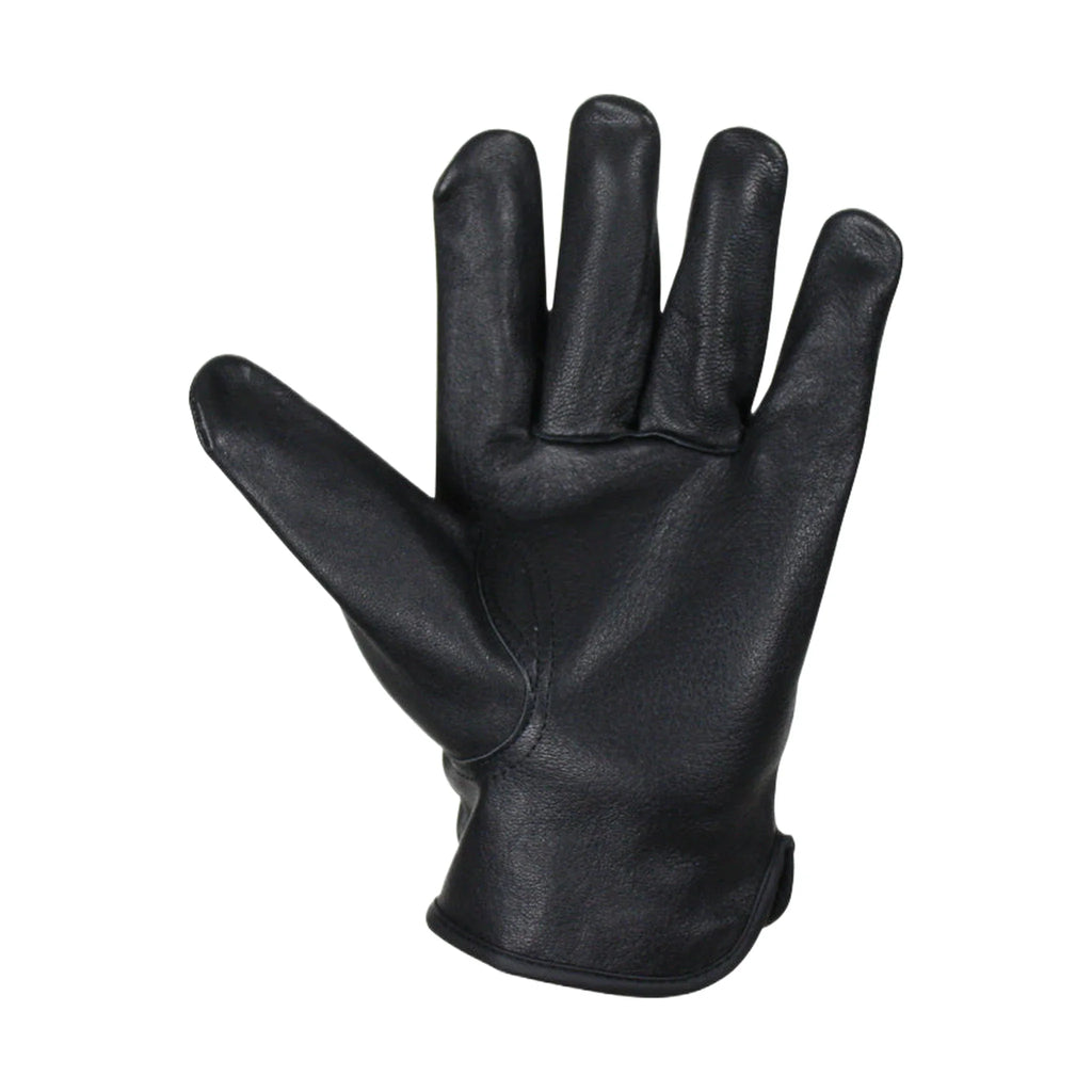 Snug Fit Deer Skin Leather Gloves W/ Creased Wrists  - Black