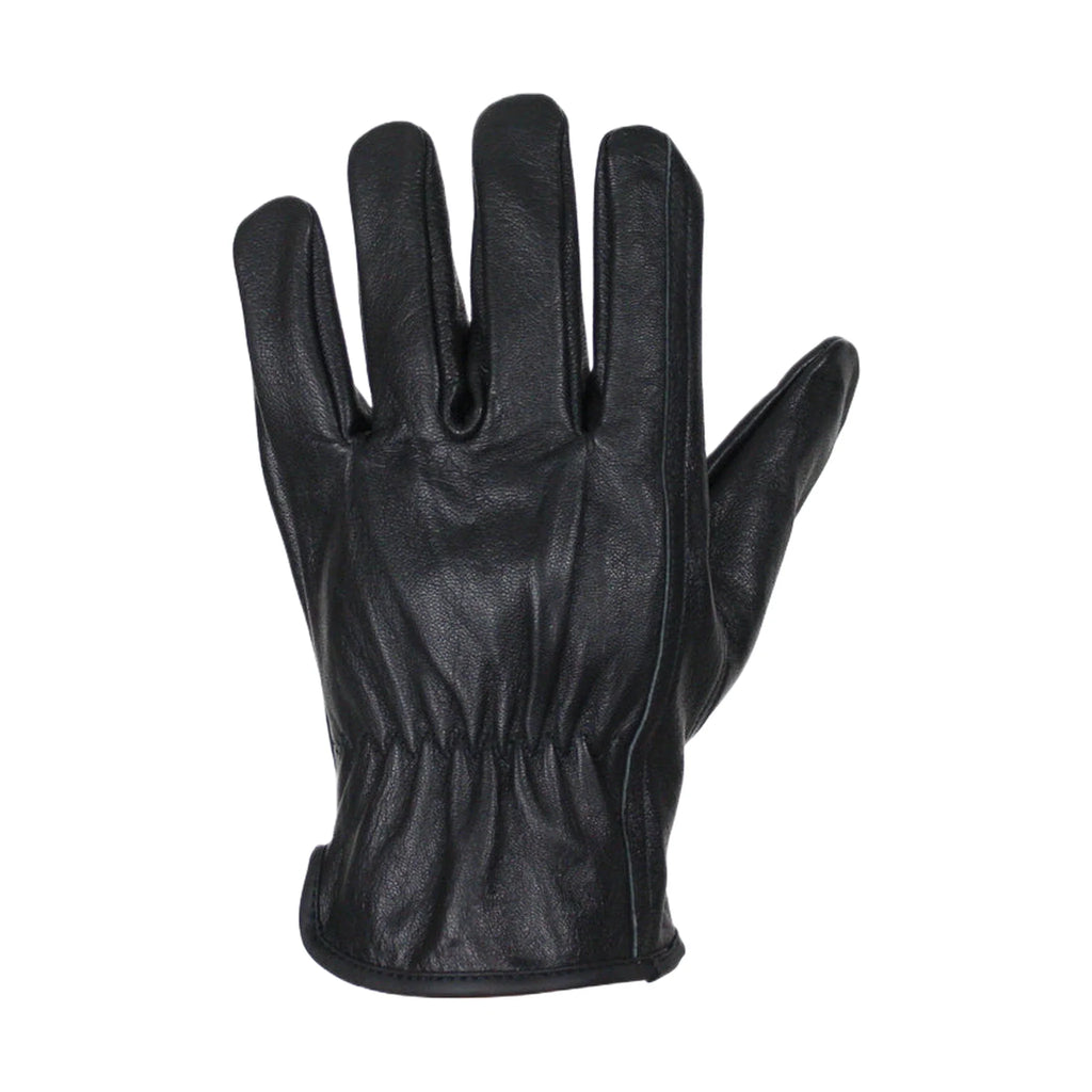 Snug Fit Deer Skin Leather Gloves W/ Creased Wrists  - Black
