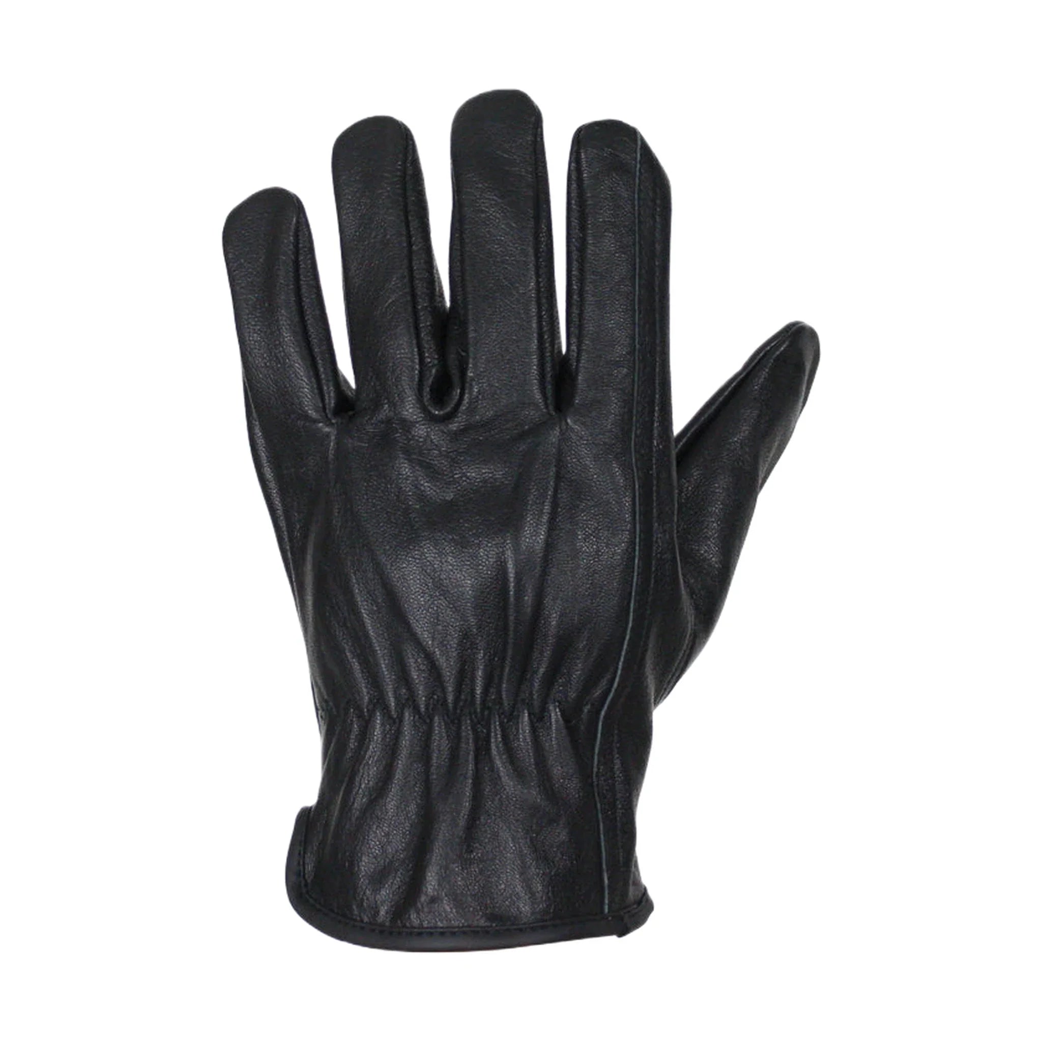 Snug Fit Deer Skin Leather Gloves W/ Creased Wrists  - Black