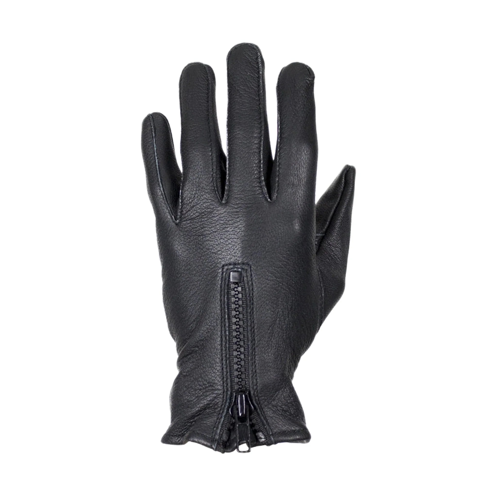 Ladies Deer Skin Leather Gloves W/ Zipper - Black