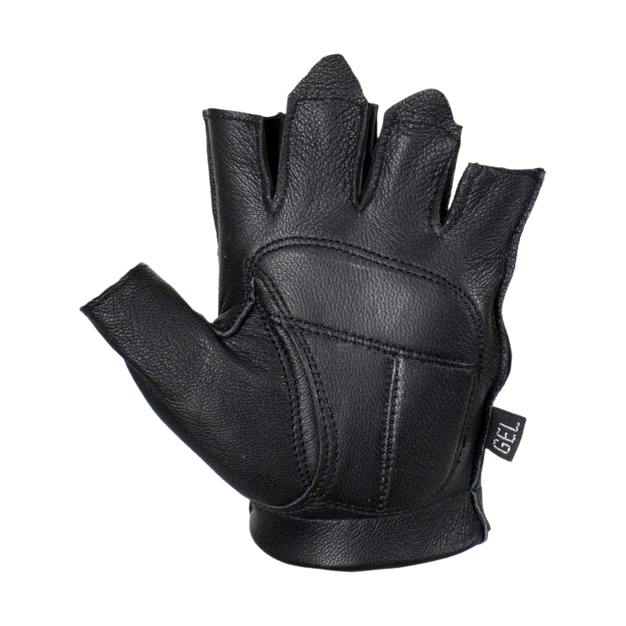 Gel Palm Fingerless Deer Skin Gloves Full Panel Black Riding Comfort