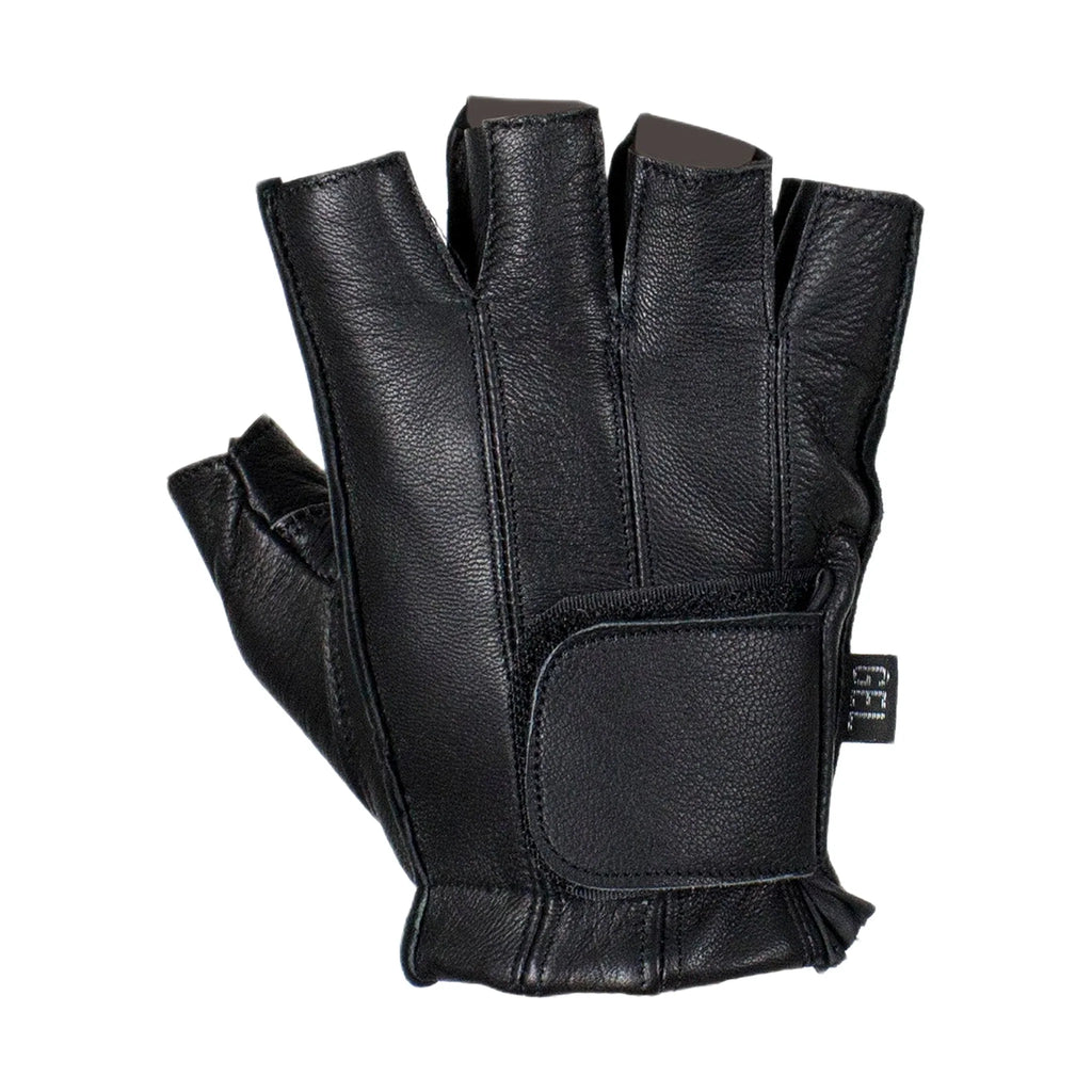Gel Palm Fingerless Deer Skin Gloves Full Panel Black Riding Comfort