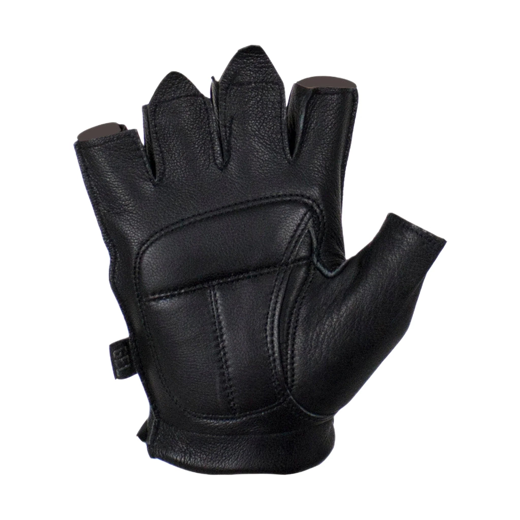 Gel Palm Fingerless Deer Skin Gloves Full Panel Black Riding Comfort