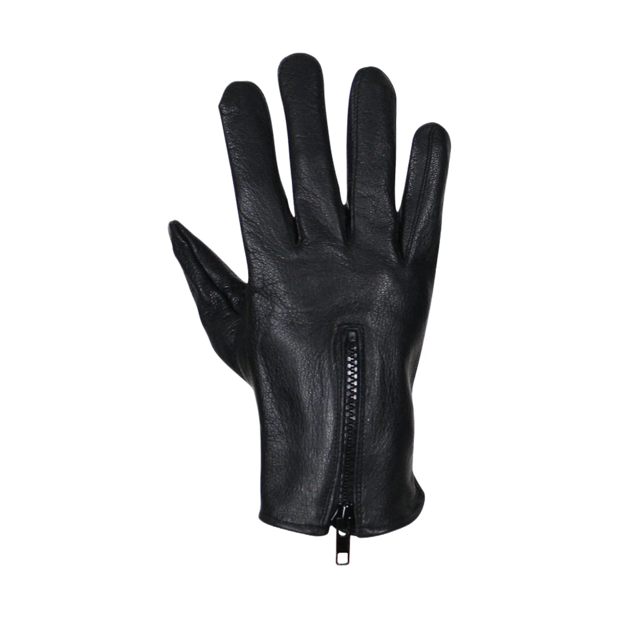 Deer Skin Leather Gloves Black With Zipper Snug Fit Motorcycle Riding Style