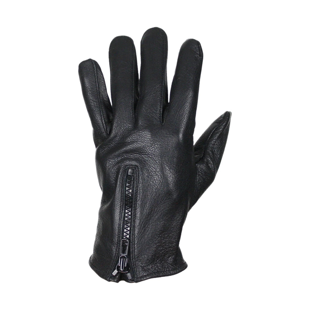 Deer Skin Leather Gloves W/ Zipper - Black
