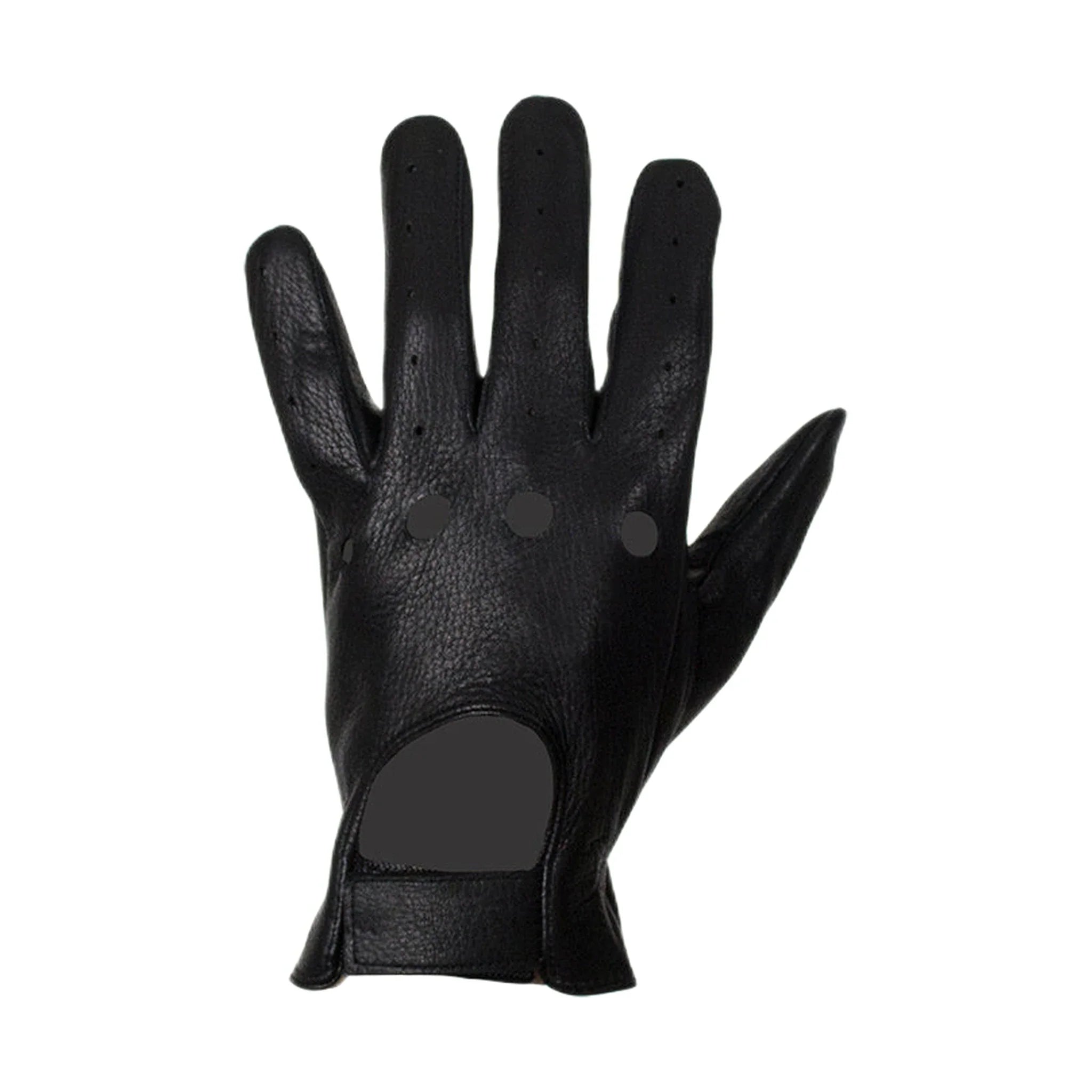 Vented Black Deer Skin Leather Riding Gloves