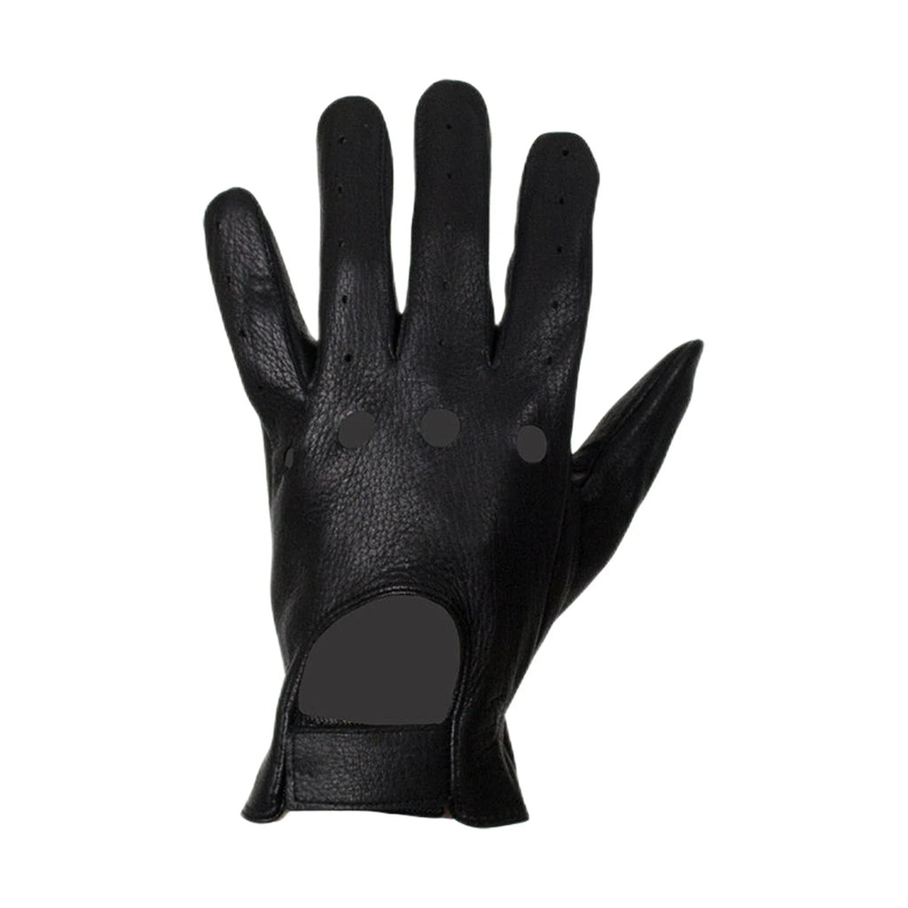 Vented Black Deer Skin Leather Riding Gloves Vent Holes Adjustable Wrist Fit