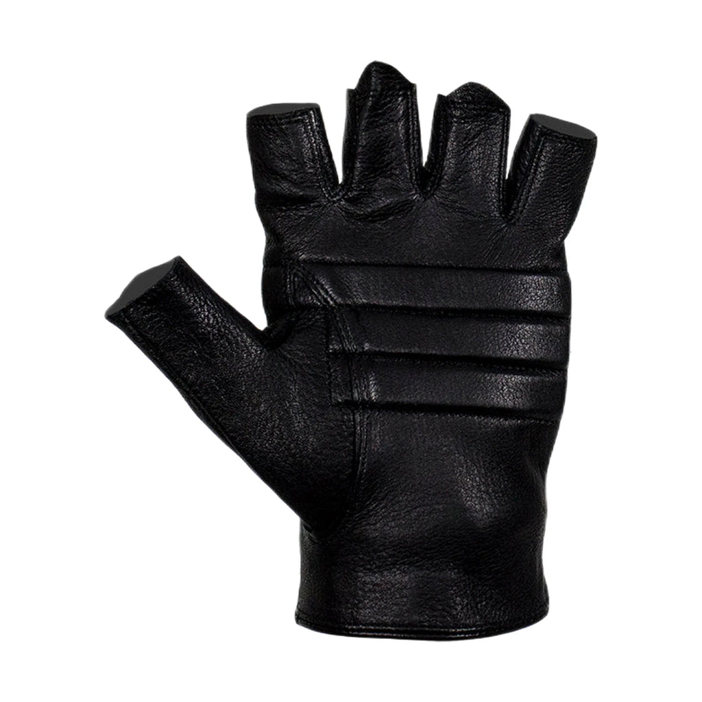 Deer Skin Leather Fingerless Riding Gloves Black Padded Wrist Strap Breathable