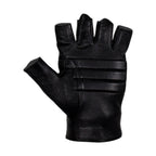 Deer Skin Leather Fingerless Riding Gloves Black Padded Wrist Strap Breathable