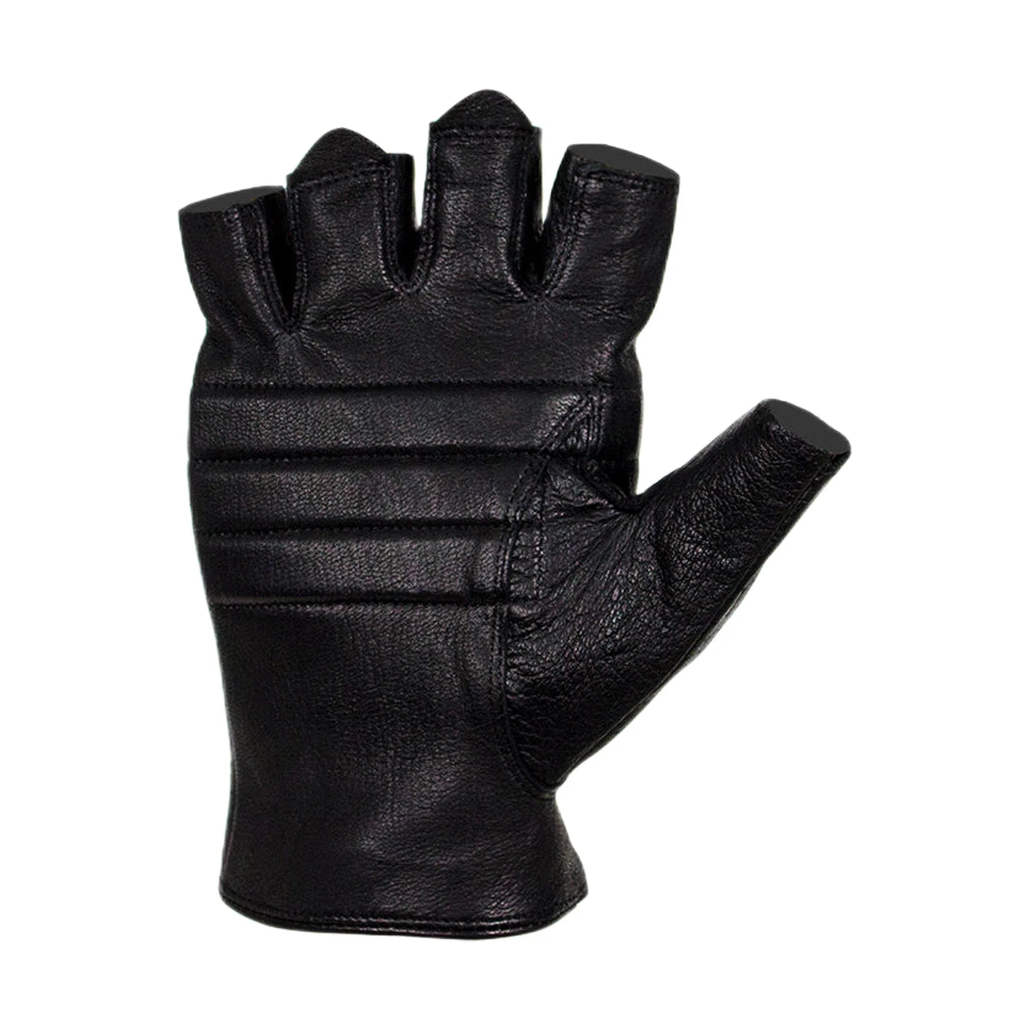 Deer Skin Leather Fingerless Riding Gloves Black Padded Wrist Strap Breathable