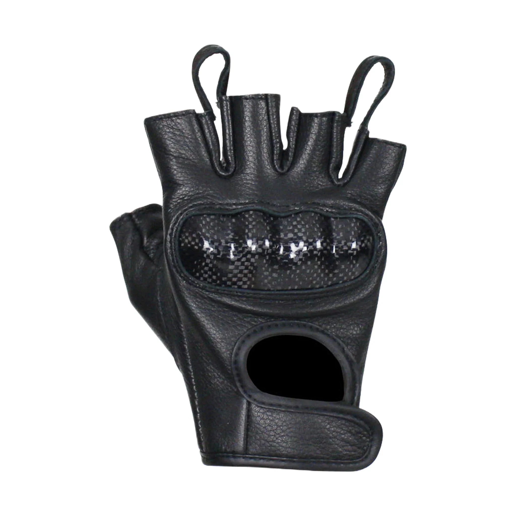 Fingerless Deer Skin Leather Gloves With Padded Knuckle Protectors Adjustable Strap