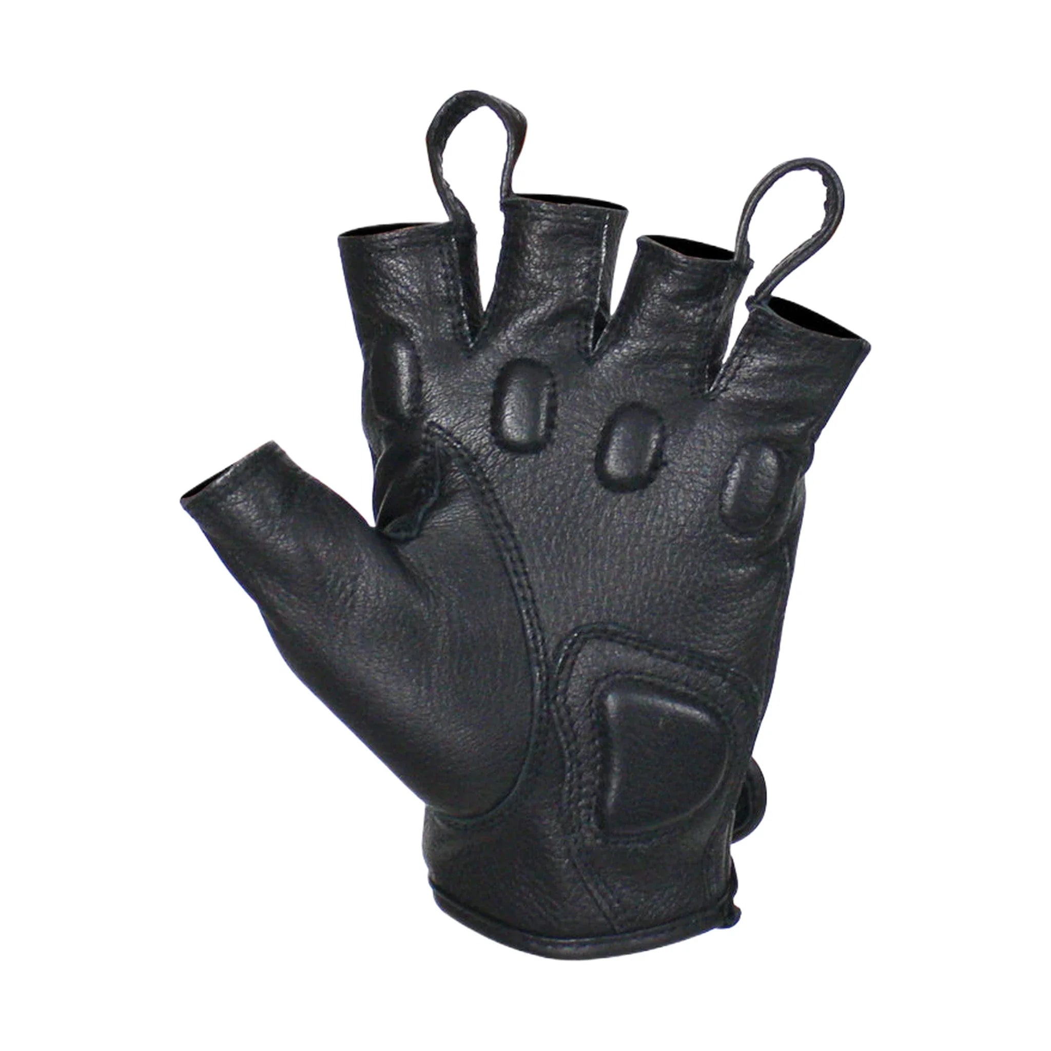 Fingerless Deer Skin Leather Gloves With Padded Knuckle Protectors Adjustable Strap