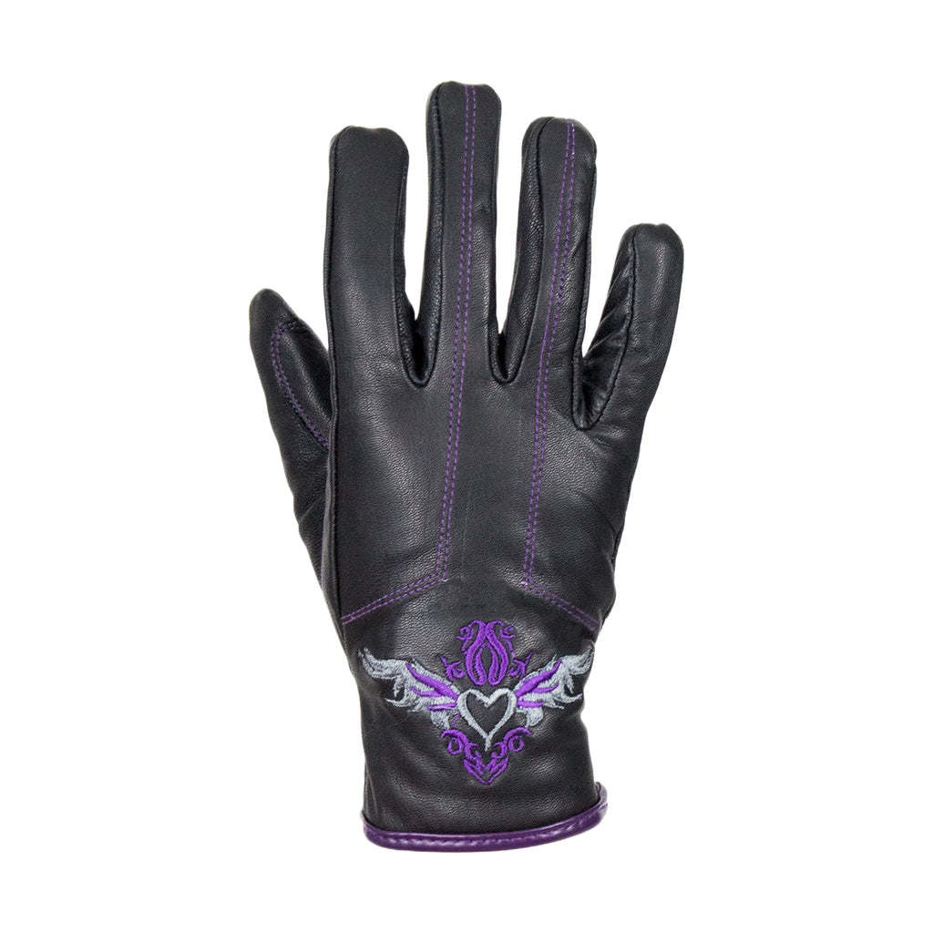Purple-Heart Graphic Embroidered Leather Gloves