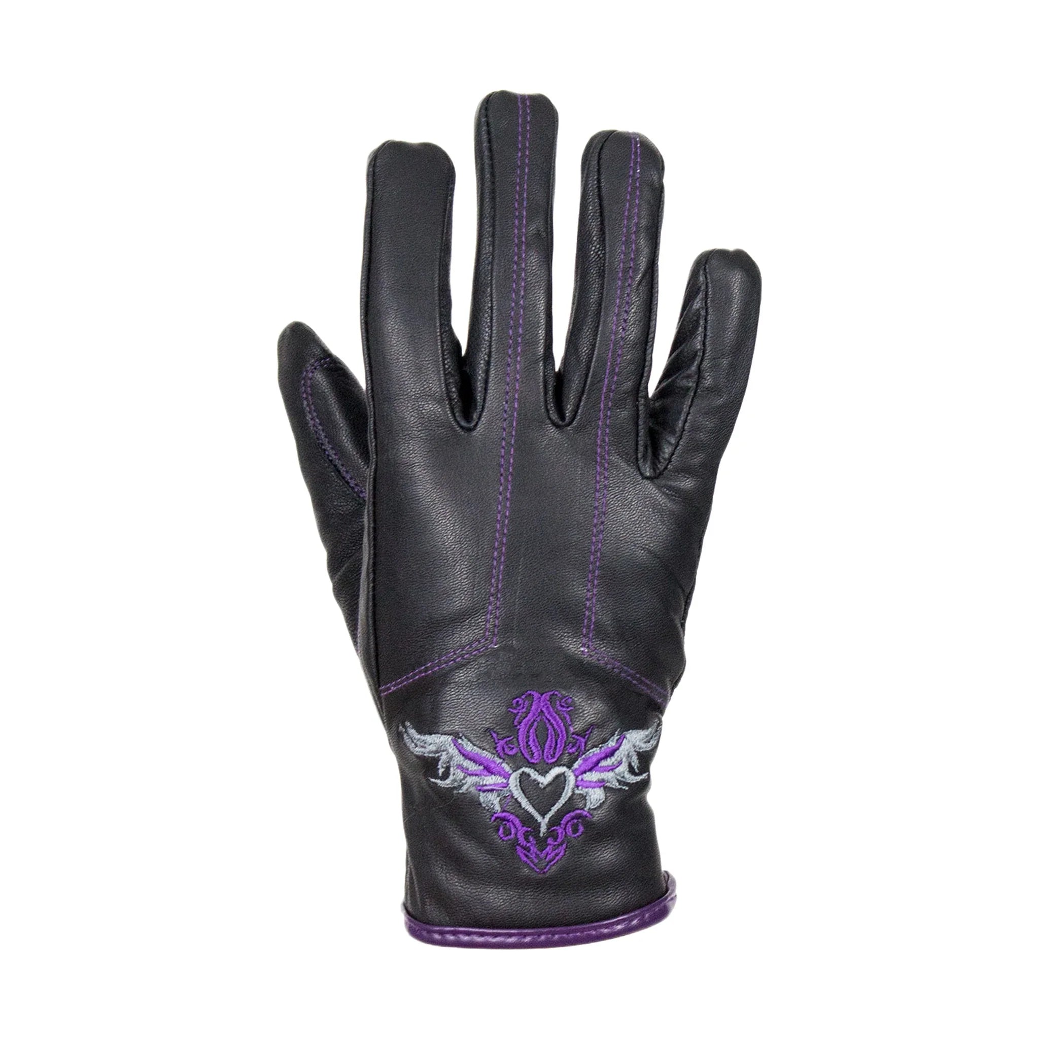 Purple-Heart Graphic Embroidered Leather Gloves