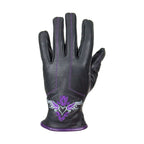 Purple-Heart Graphic Embroidered Leather Gloves