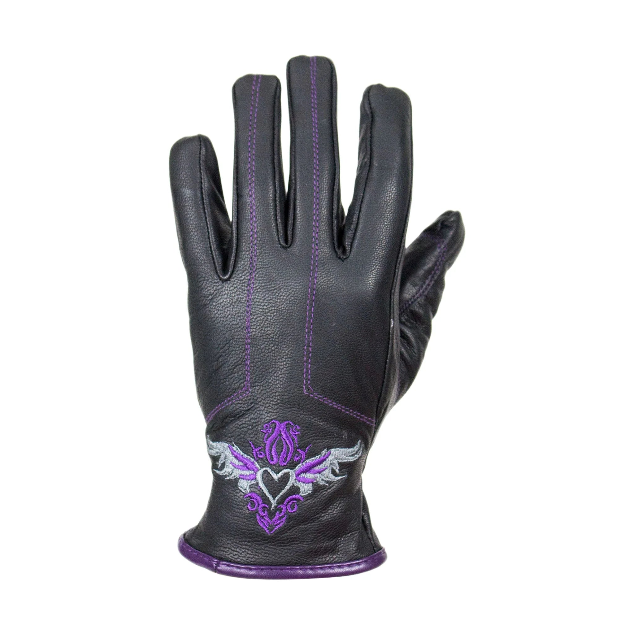 Purple-Heart Graphic Embroidered Leather Gloves