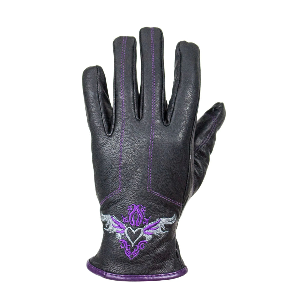 Leather Gloves Dream Apparel Purple Heart Embroidered Soft Cotton Lined Winter Wear