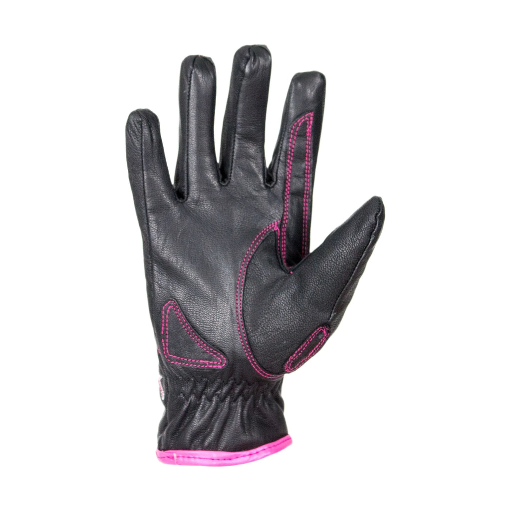 Pink-Rose Graphic Embroidered Leather Gloves
