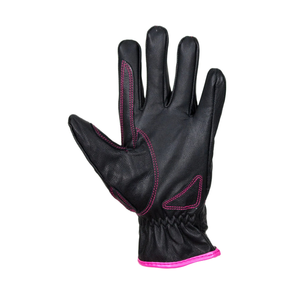 Pink-Rose Graphic Embroidered Leather Gloves
