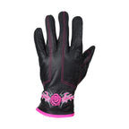 Leather Gloves Dream Apparel Pink Rose Embroidered Warm Cotton Lined Winter Fit