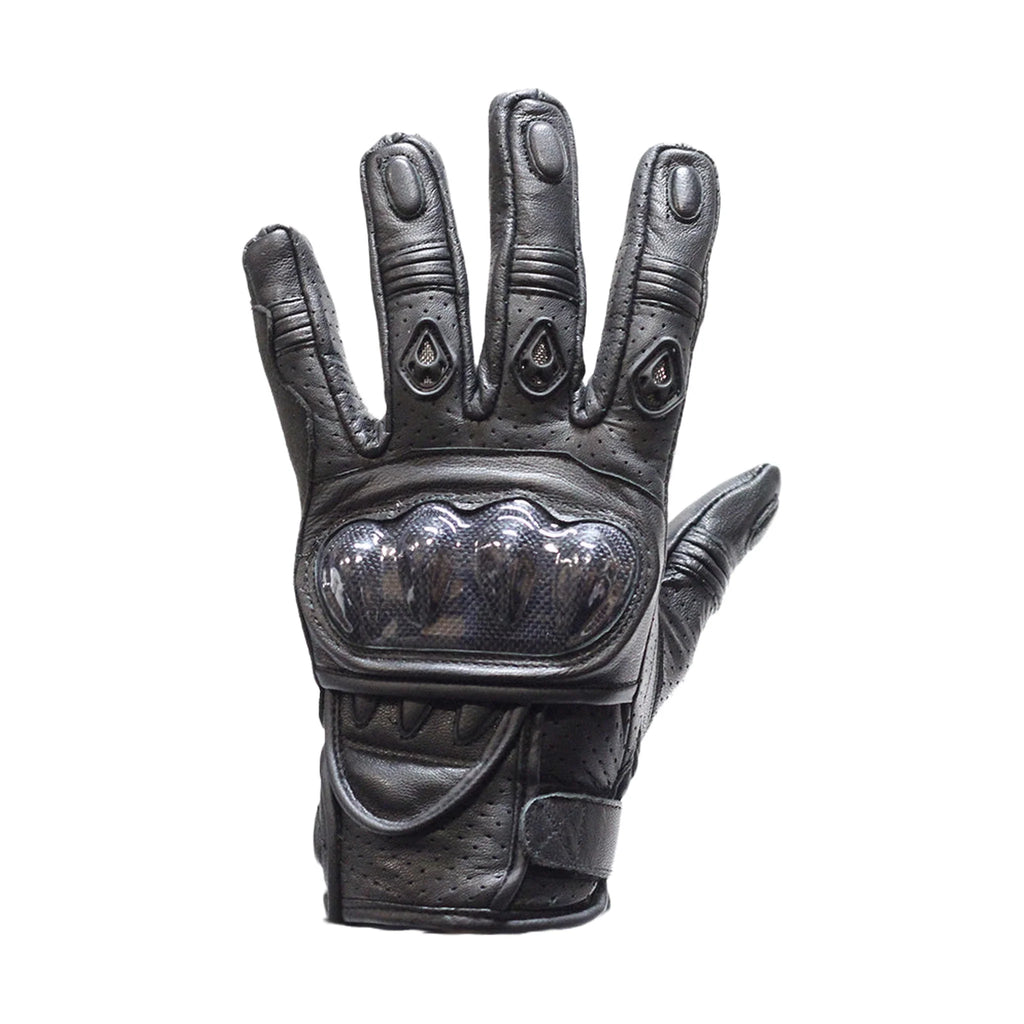 Men's Padded Racing Gloves Leather Black Hard Knuckle Protector Ventilated