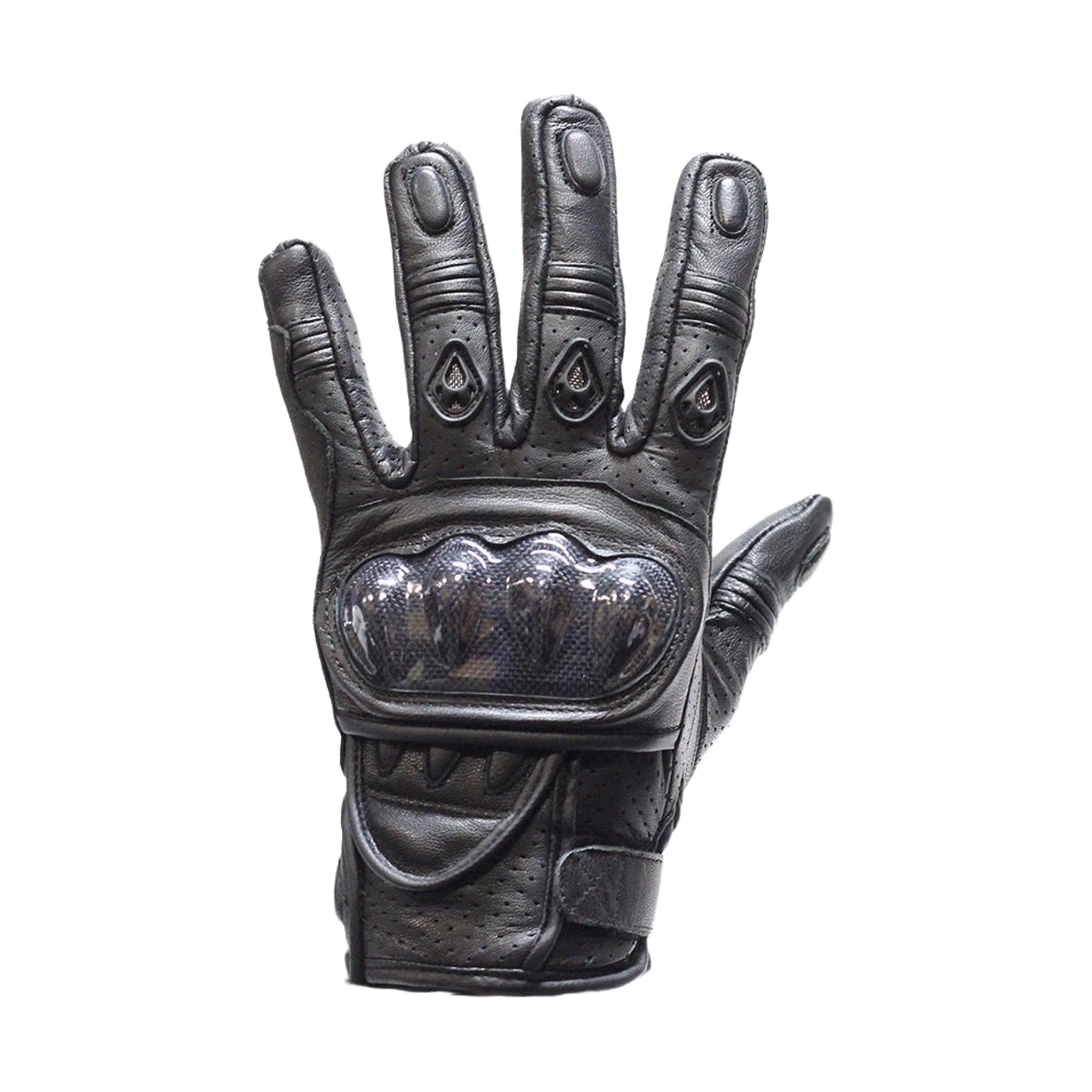 Men's Padded Racing Gloves Leather Black Hard Knuckle Protector Ventilated