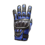 Mens Blue Racing Gloves Leather Padded Hard Knuckle Protector Velcro Strap