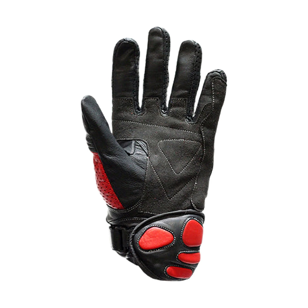 Mens Padded Red Racing Gloves Leather Hard Knuckle Protector Wrist Strap
