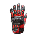 Mens Padded Red Racing Gloves Leather Hard Knuckle Protector Wrist Strap
