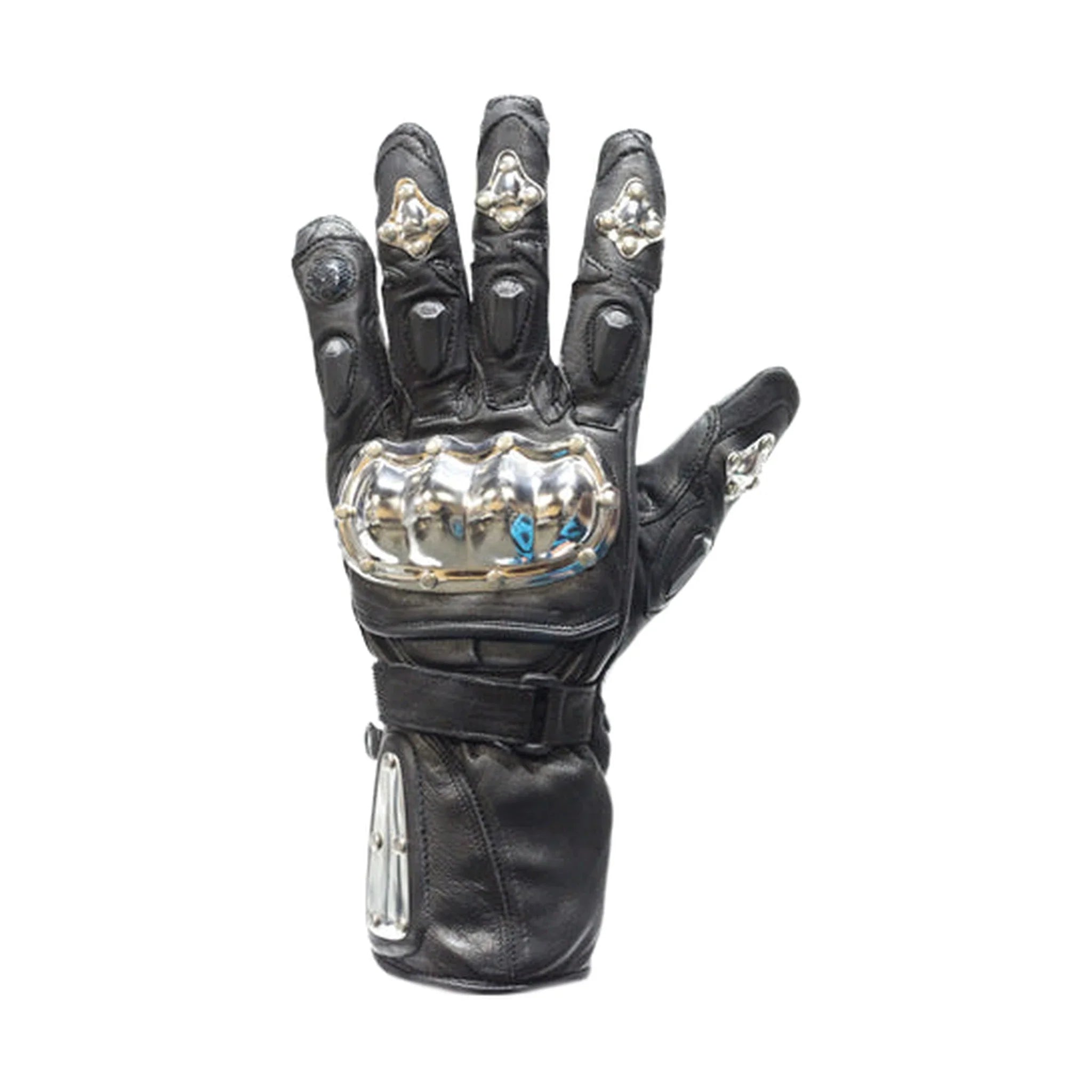 Motorcycle Gloves Double Adjustable Strap Leather Metal Knuckle Protector