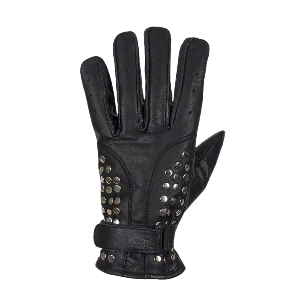 Men's Studded Full Finger Motorcycle Gloves Dream Apparel Black Leather Padding