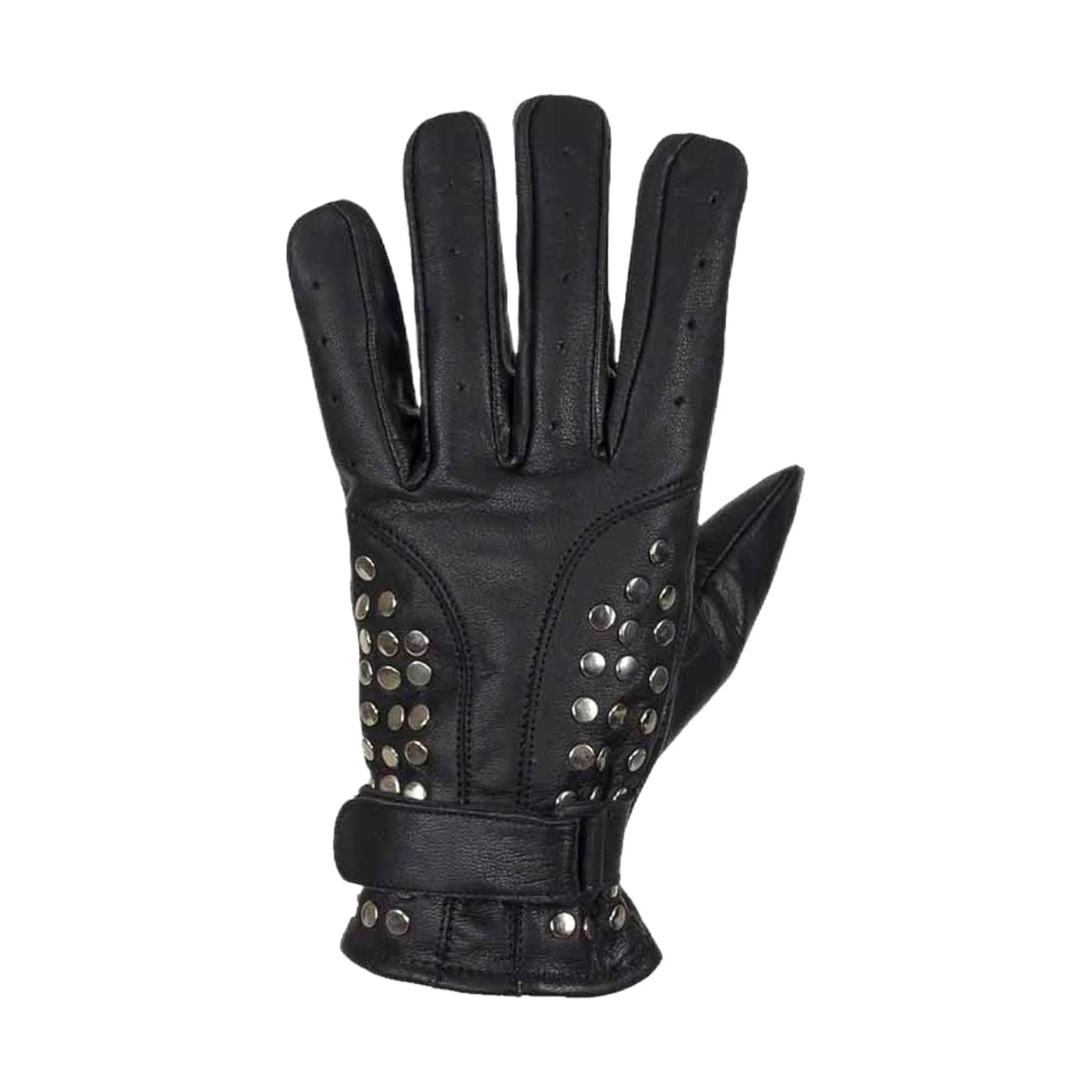 Men's Studded Full Finger Motorcycle Gloves Dream Apparel Black Leather Padding