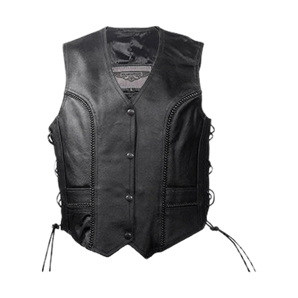 Women’s Leather Vest Dream Apparel Soft Touch Side Laces Snap Front Classic Style